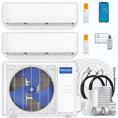 MRCOOL DIY 5th Gen 2-Zone 21,000 BTU Mini Split Air Conditioner & Heat Pump (9K+12K) with 16 ft. + 35 ft. Pre-Charged Line Sets | DIYM227HPW02D02