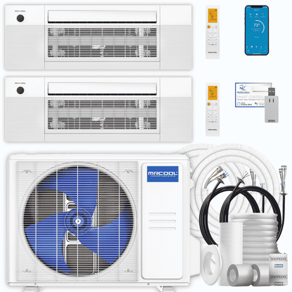 MRCOOL DIY 5th Gen 2-Zone 21,000 BTU Ceiling Cassette Ductless Mini Split Air Conditioner & Heat Pump with Pre-Charged Line Sets (9K+12K), DIYM227HP