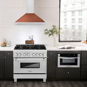 ZLINE 36" 400 CFM Convertible Fingerprint Resistant DuraSnow Stainless Steel Range Hood with Copper Shell and Stainless Steel Handle, KB4SNX-C-36