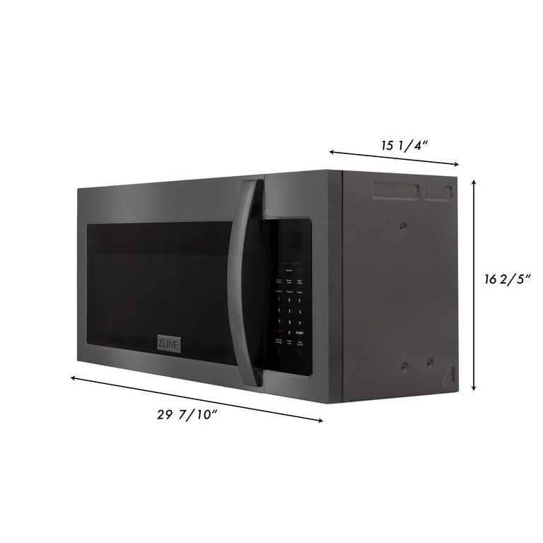 ZLINE 30" 1.5 cu. ft. Over the Range Microwave in Black Stainless Steel with Modern Handle and Set of 2 Charcoal Filters, MMWO-OTRCF-30-BS