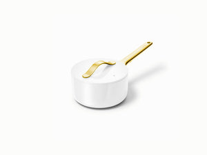 Caraway Mini Sauce Pan in White with Gold Handle