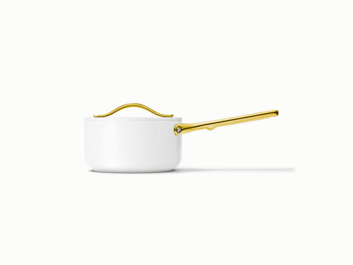 Caraway Mini Sauce Pan in White with Gold Handle