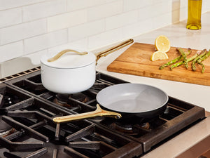 Caraway Mini Sauce Pan in White with Gold Handle
