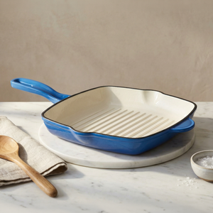 Induction Hardware Alpha Enamel Collection 10” Cast Iron Grill Pan - Tahoe Blue