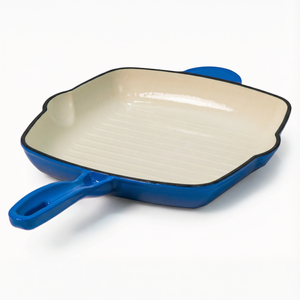 Induction Hardware Alpha Enamel Collection 10” Cast Iron Grill Pan - Tahoe Blue