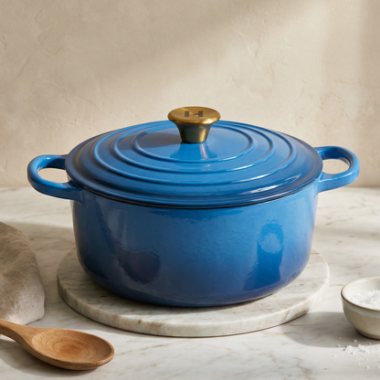 Induction Hardware Alpha Enamel Collection 10” Cast Iron Dutch Oven - Tahoe Blue