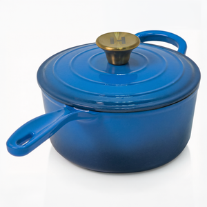 Induction Hardware Alpha Enamel Collection 8” Cast Iron Saucepan- Tahoe Blue