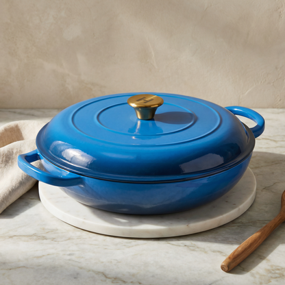 Induction Hardware Alpha Enamel Collection 12” Cast Iron Braiser - Tahoe Blue