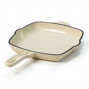Induction Hardware Alpha Enamel Collection 10” Cast Iron Grill Pan - Stratus White
