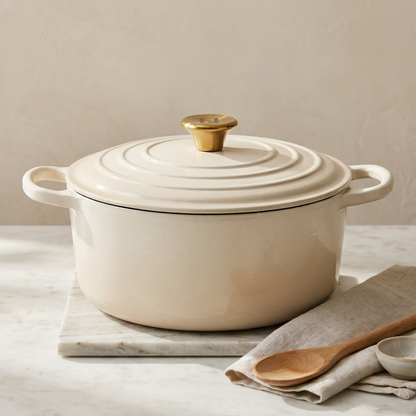 Induction Hardware Alpha Enamel Collection 10” Cast Iron Dutch Oven - Stratus White