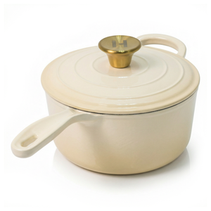 Induction Hardware Alpha Enamel Collection 8” Cast Iron Saucepan- Stratus White