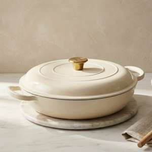 Induction Hardware Alpha Enamel Collection 12” Cast Iron Braiser - Stratus White