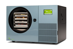 Harvest Right Countertop 360 freeze dryer in pale blue, left angle