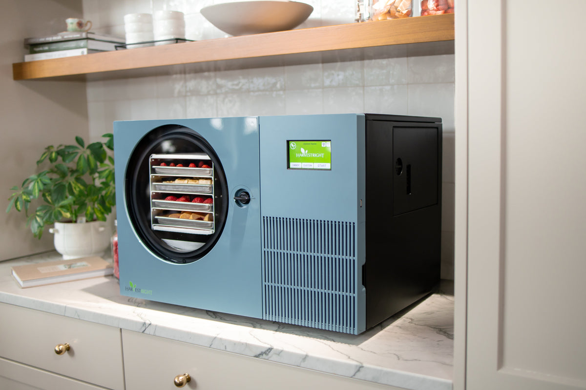 Harvest Right Countertop 360 pale blue freeze dryer in a kitchen
