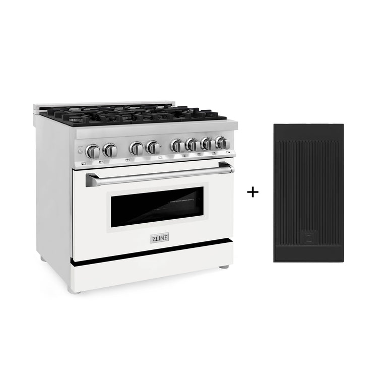 ZLINE 36" 4.6 cu. ft. Gas Burner, Electric Oven with Griddle and White Matte Door in Stainless Steel, RA-WM-GR-36