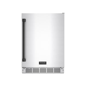 Gordon Ramsay by THOR Kitchen 24" Undercounter Indoor or Outdoor Beverage Cooler in Stainless Steel with Black Accents, RBC24SSD-BLK
