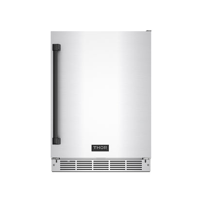 Gordon Ramsay by THOR Kitchen 24" Undercounter Indoor or Outdoor Beverage Cooler in Stainless Steel with Black Accents, RBC24SSD-BLK