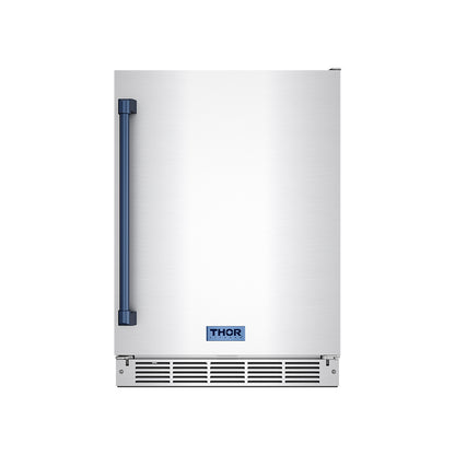 Gordon Ramsay by THOR Kitchen 24" Undercounter Indoor or Outdoor Beverage Cooler in Stainless Steel with Blue Accents, RBC24SSD-BLU