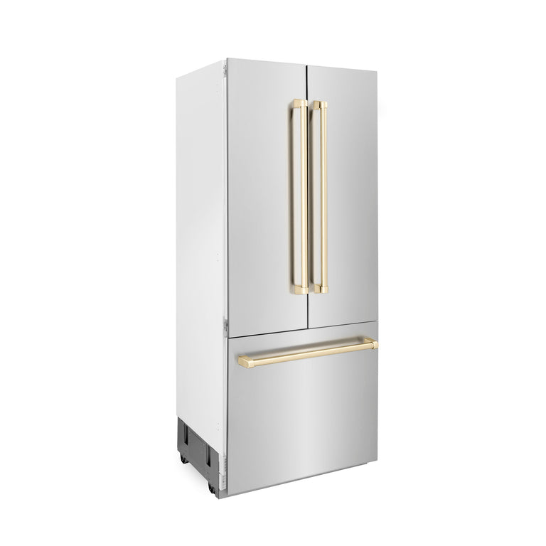 ZLINE Autograph Gold Package - 36" Rangetop, 36" Range Hood, Dishwasher, Built-In Refrigerator, Microwave Oven