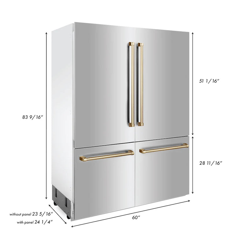 ZLINE 60 In. Built In Refrigerator with Bronze Accents Water