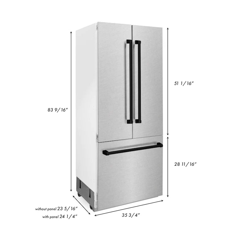ZLINE 36" Autograph Built-In Refrigerator with Internal Water and Ice Dispenser with Matte Black Accents