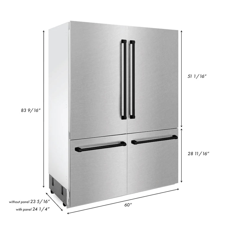ZLINE 60" Autograph Built-In Refrigerator, Internal Water & Ice Dispenser in Fingerprint Resistant Stainless Steel with Matte Black Accents