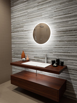 Paris Mirror 24" x 24" Round Reflection Edge Lit Round Mirror With Touch/ON/OFF Dim Sensor Switch 6000K