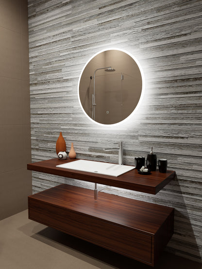 Paris Mirror 32" x 32" Round Reflection Edge Lit Round Mirror With Touch/ON/OFF Dim Sensor Switch 6000K