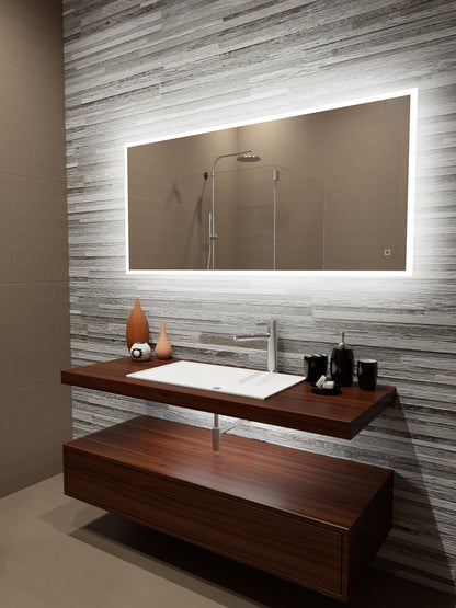 Paris Mirror 60" x 28" Rectangle Reflection Edge Lit Mirror With Touch/ON/OFF Dim Sensor Switch 6000K