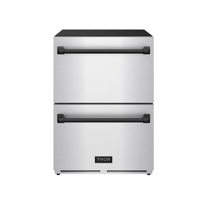 Gordon Ramsay by THOR Kitchen 24" Refrigerator Drawer in Stainless Steel with Black Accents, RF24U-BLK