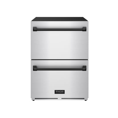 Gordon Ramsay by THOR Kitchen 24" Refrigerator Drawer in Stainless Steel with Black Accents, RF24U-BLK