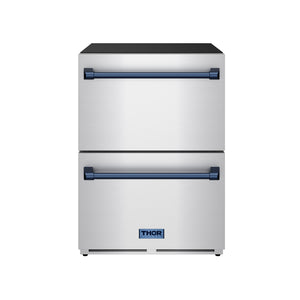 Gordon Ramsay by THOR Kitchen 24" Refrigerator Drawer in Stainless Steel with Blue Accents, RF24U-BLU