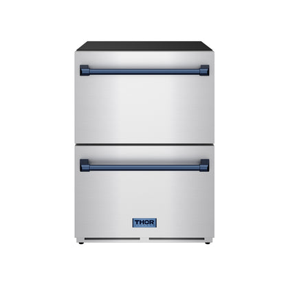 Gordon Ramsay by THOR Kitchen 24" Refrigerator Drawer in Stainless Steel with Blue Accents, RF24U-BLU
