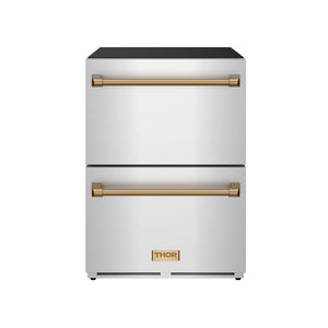 Gordon Ramsay by THOR Kitchen 24" Refrigerator Drawer in Stainless Steel with Bronze Accents, RF24U-BRZ
