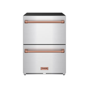 Gordon Ramsay by THOR Kitchen 24" Refrigerator Drawer in Stainless Steel with Rose Gold Accents, RF24U-RSG