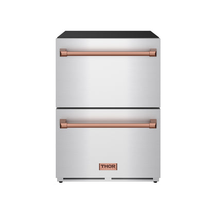 Gordon Ramsay by THOR Kitchen 24" Refrigerator Drawer in Stainless Steel with Rose Gold Accents, RF24U-RSG