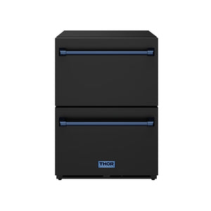 Gordon Ramsay by THOR Kitchen 24" Undercounter Refrigerator Drawer in Black Matte with Blue Accents, RF24UB-BLU