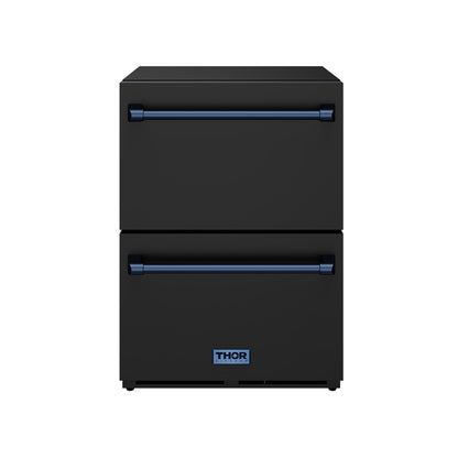 Gordon Ramsay by THOR Kitchen 24" Undercounter Refrigerator Drawer in Black Matte with Blue Accents, RF24UB-BLU