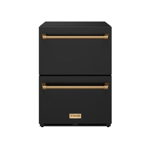 Gordon Ramsay by THOR Kitchen 24" Undercounter Refrigerator Drawer in Black Matte with Bronze Accents, RF24UB-BRZ