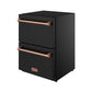 Gordon Ramsay by THOR Kitchen 24" Undercounter Refrigerator Drawer in Black Matte with Rose Gold Accents, RF24UB-RSG