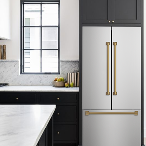 Gordon Ramsay by THOR Kitchen 30" 17.5 cu. ft. French Door Counter Depth Refrigerator with Ice Maker in Stainless Steel with Bronze Accents, RF3017FFD99-BRZ