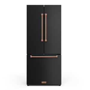 Gordon Ramsay by THOR Kitchen 30" 17.5 cu. ft. French Door Counter Depth Refrigerator with Ice Maker in Matte Black with Rose Gold Accents, RF3017FFD00-RSG