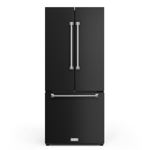 Gordon Ramsay by THOR Kitchen 30" 17.5 cu. ft. French Door Counter Depth Refrigerator with Ice Maker in Matte Black with Stainless Steel Accents, RF3017FFD00-SS
