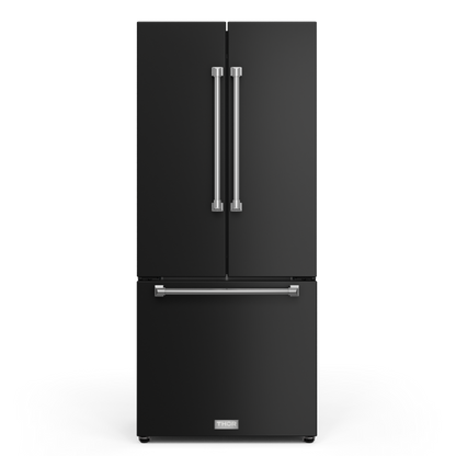 Gordon Ramsay by THOR Kitchen 30" 17.5 cu. ft. French Door Counter Depth Refrigerator with Ice Maker in Matte Black with Stainless Steel Accents, RF3017FFD00-SS