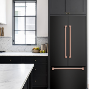 Gordon Ramsay by THOR Kitchen 30" 17.5 cu. ft. French Door Counter Depth Refrigerator with Ice Maker in Matte Black with Rose Gold Accents, RF3017FFD00-RSG