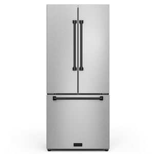 Gordon Ramsay by THOR Kitchen 30" 17.5 cu. ft. French Door Counter Depth Refrigerator with Ice Maker in Stainless Steel with Black Accents, RF3017FFD99-BLK