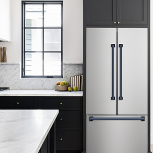 Gordon Ramsay by THOR Kitchen 30" 17.5 cu. ft. French Door Counter Depth Refrigerator with Ice Maker in Stainless Steel with Navy Blue Accents, RF3017FFD99-BLU