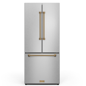 Gordon Ramsay by THOR Kitchen 30" 17.5 cu. ft. French Door Counter Depth Refrigerator with Ice Maker in Stainless Steel with Bronze Accents, RF3017FFD99-BRZ