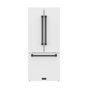 Gordon Ramsay by THOR Kitchen 30" 17.5 cu. ft. French Door Counter Depth Refrigerator with Ice Maker in White with Black Accents, RF3017FFDW-BLK