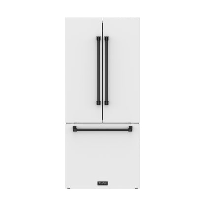 Gordon Ramsay by THOR Kitchen 30" 17.5 cu. ft. French Door Counter Depth Refrigerator with Ice Maker in White with Black Accents, RF3017FFDW-BLK